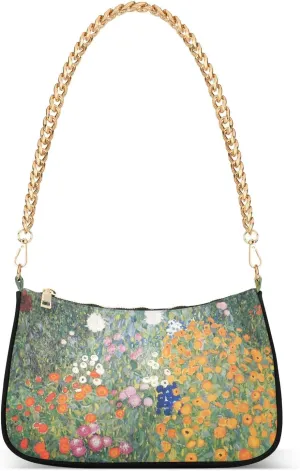 Shoulder Bags for Women, Gustav Klimt Flower Garden Hobo Tote Handbag wallet Mini Purse with Zipper