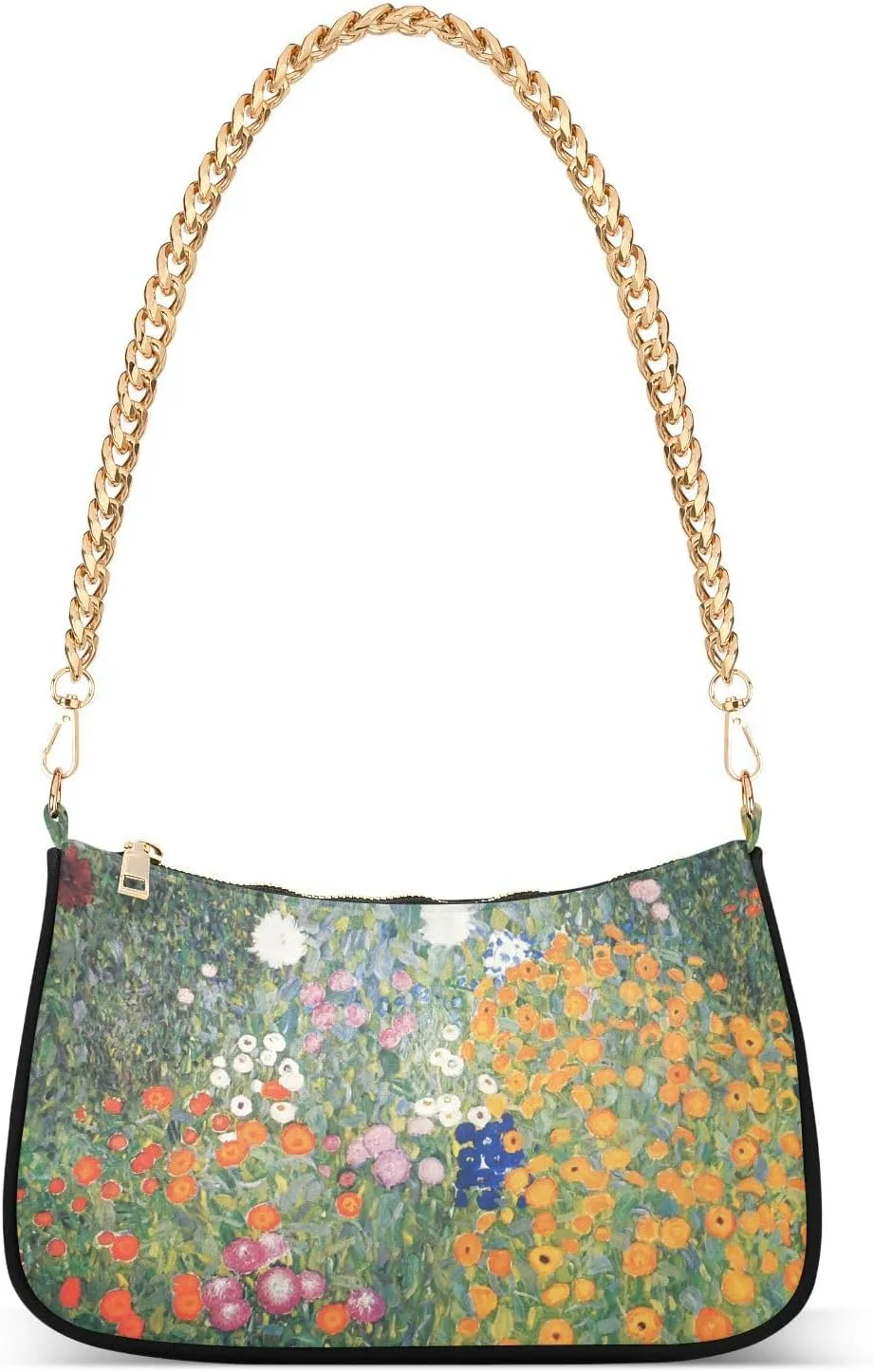 Shoulder Bags for Women, Gustav Klimt Flower Garden Hobo Tote Handbag wallet Mini Purse with Zipper