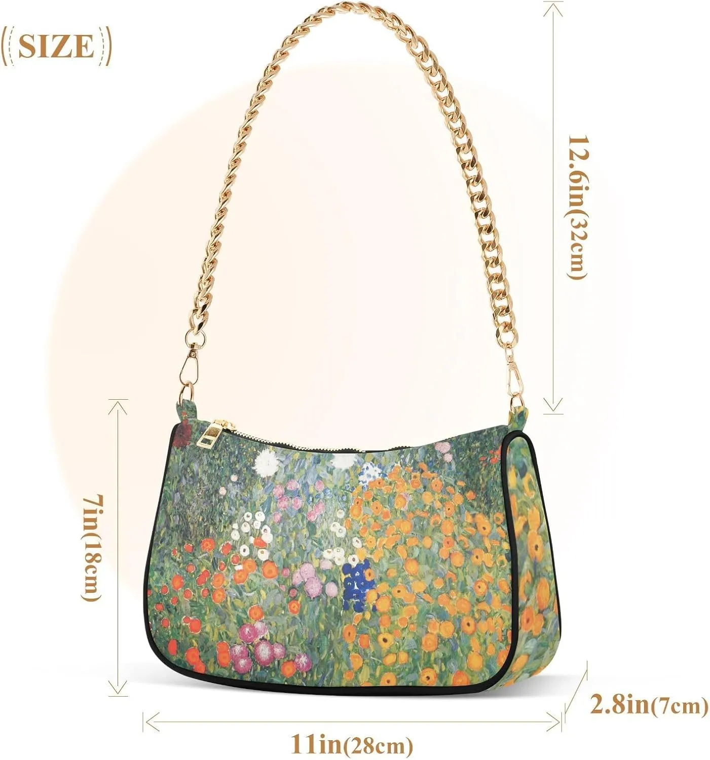 Shoulder Bags for Women, Gustav Klimt Flower Garden Hobo Tote Handbag wallet Mini Purse with Zipper