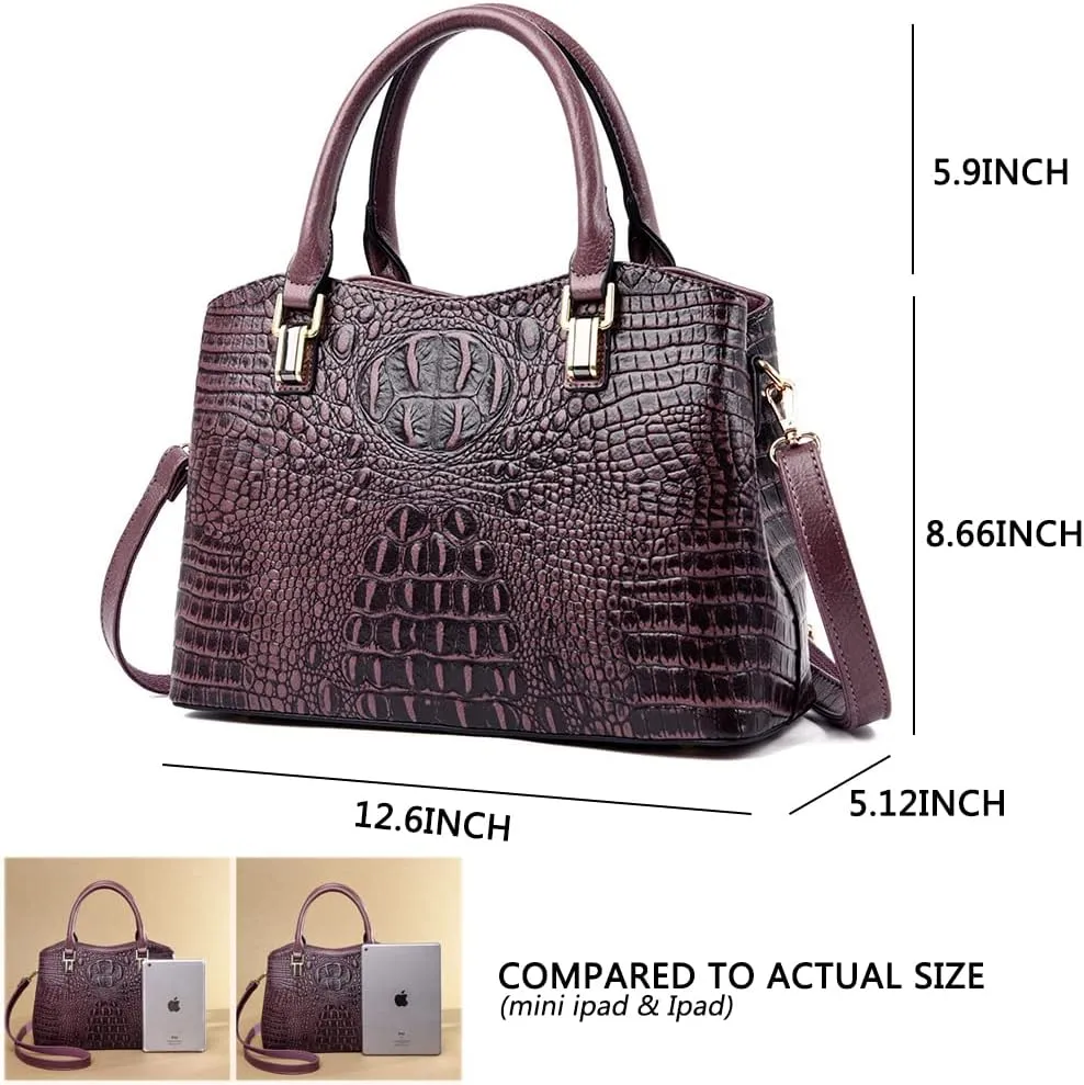 Shoulder Handbag for Women Crocodile Pattern Tote PU Leather Top-Handle Satchel