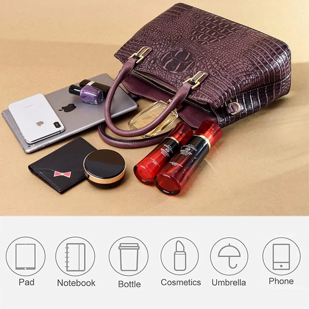 Shoulder Handbag for Women Crocodile Pattern Tote PU Leather Top-Handle Satchel