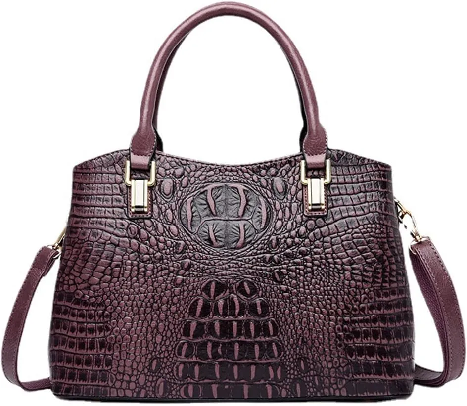 Shoulder Handbag for Women Crocodile Pattern Tote PU Leather Top-Handle Satchel