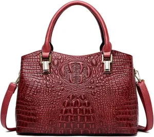 Shoulder Handbag for Women Crocodile Pattern Tote PU Leather Top-Handle Satchel