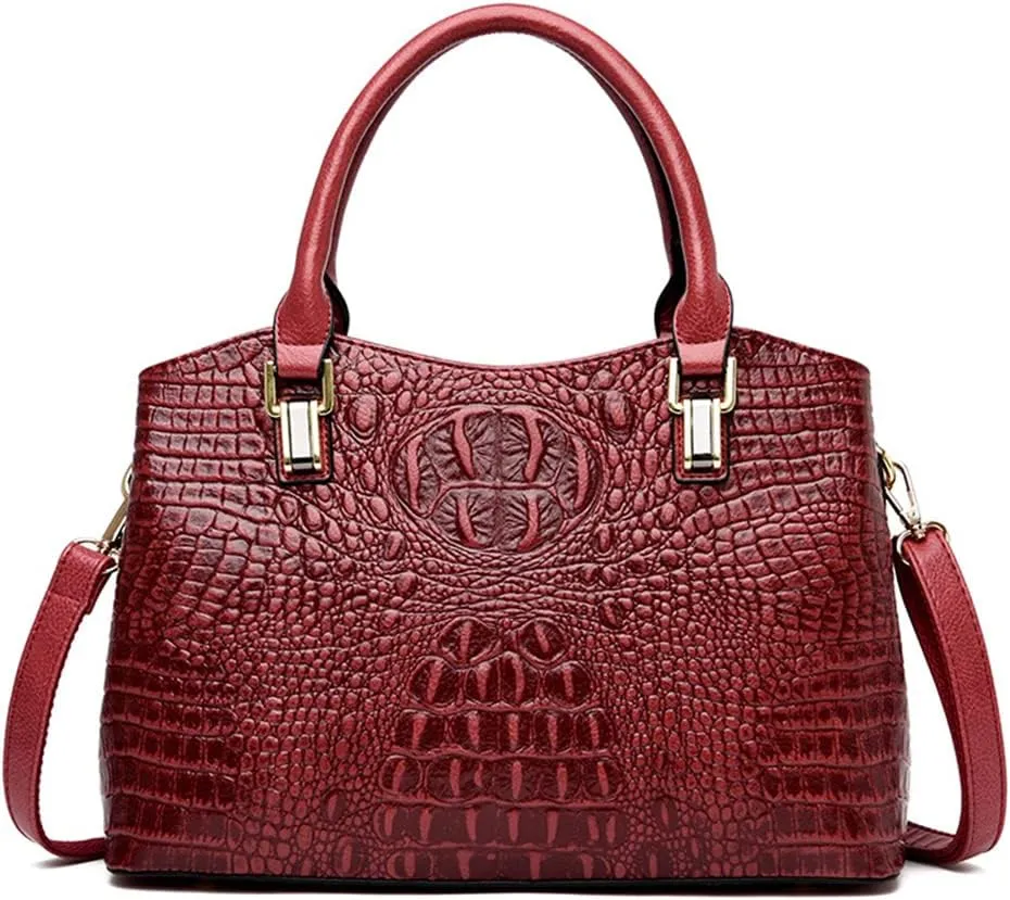 Shoulder Handbag for Women Crocodile Pattern Tote PU Leather Top-Handle Satchel