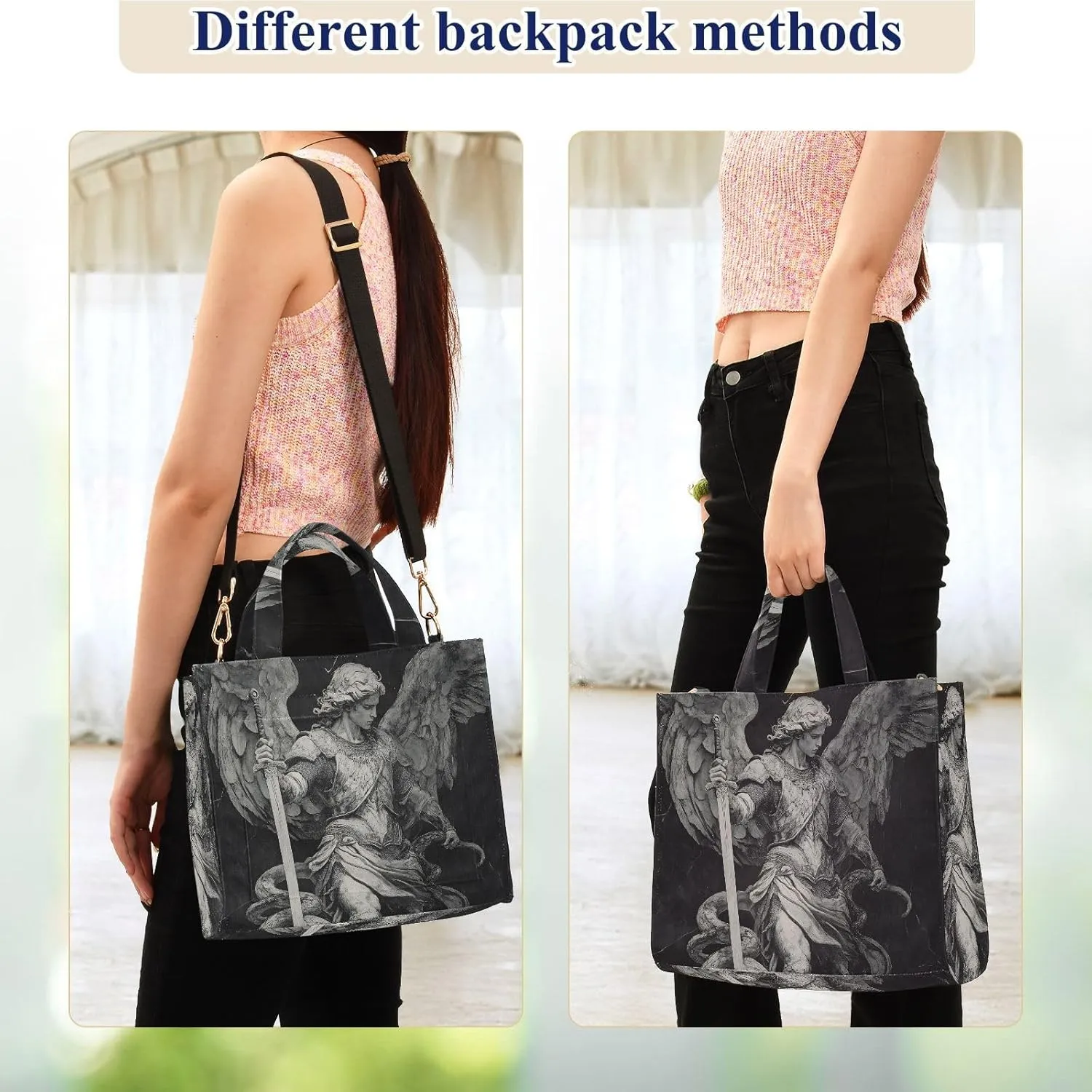 Shoulder Handbags for Women Black and White Knight Print, Corduroy Tote Bag Large Capacity Small Size