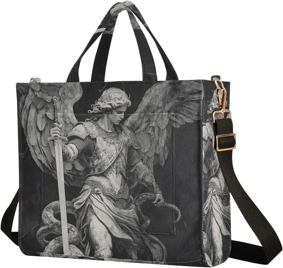 Shoulder Handbags for Women Black and White Knight Print, Corduroy Tote Bag Large Capacity Small Size