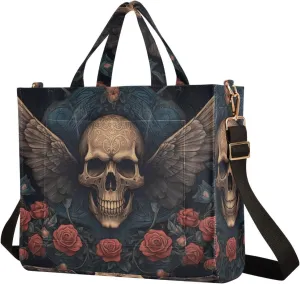 Shoulder Handbags for Women Vintage Gothic Skull Print, Corduroy Tote Bag Large Capacity Small Size