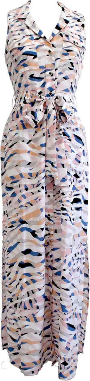 Silk Button Through Maxi Side Slit Dress Hypnotize Print Small