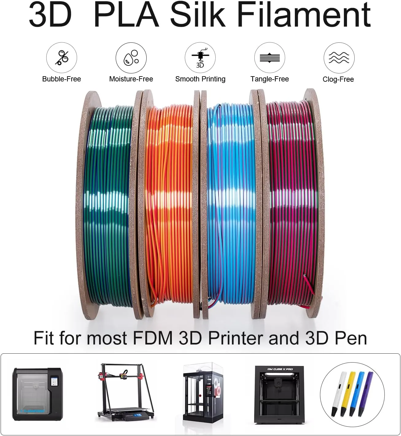 Silk Dual Color 3D Printer Filament Bundle, 1.75 mm Color Changing PLA Bundle, 4 Spools 250g Each (Rose & Blue, Red & Gold, Violet & Green, Blue & Green)