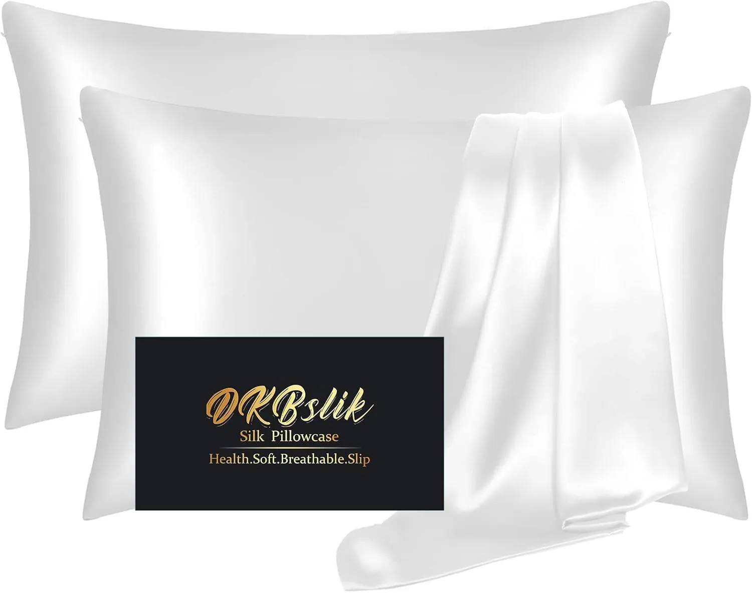 Silk Pillow Cases 2 Pack, Mulberry Silk Pillowcases Standard Set of 2, Health, Smooth, Anti Acne, Beauty Sleep, Both Sides Natural Silk Satin Pillow Cases for Women 2 Pack with Zipper for Gift,White