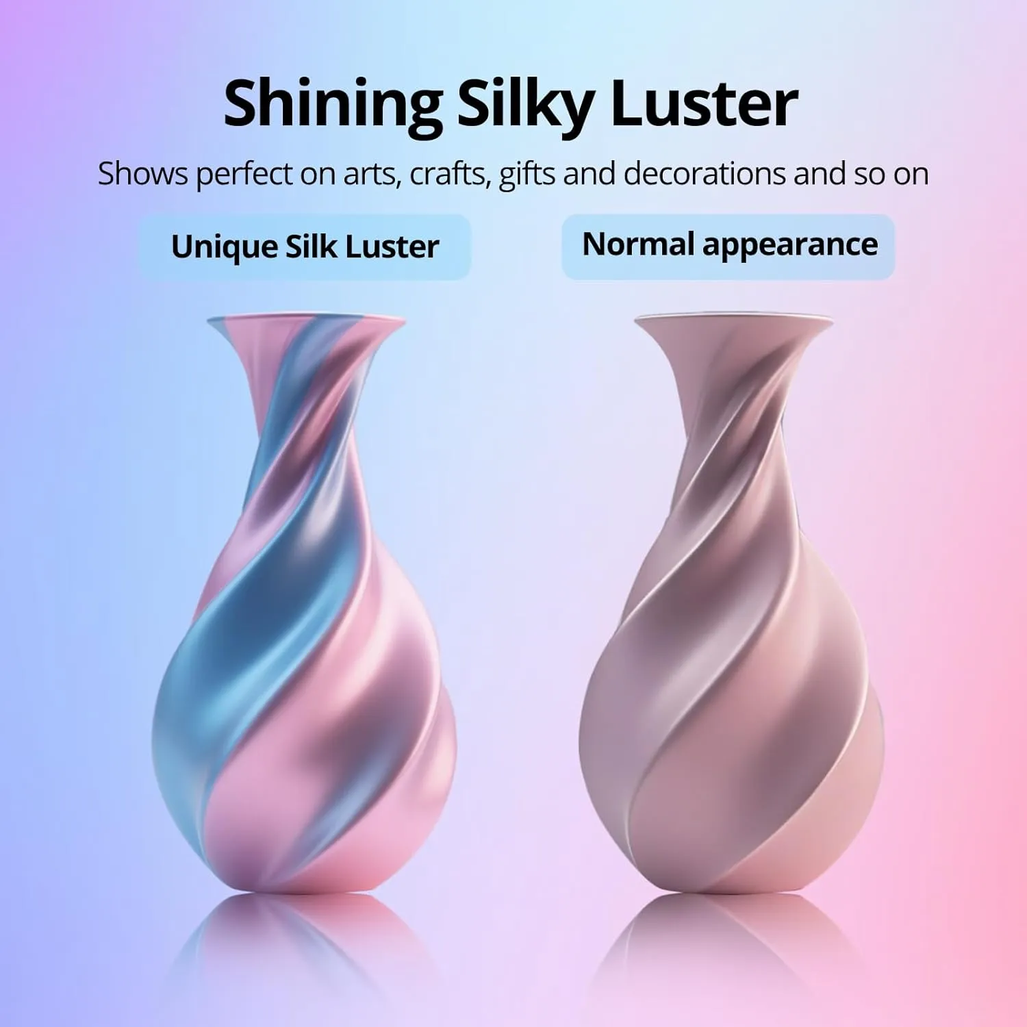 Silk PLA 3D Printer Filament, Silky Dual Color PLA 1.75mm, Shiny Double Color Silk Texture, Dimensional Accuracy  /-0.02mm, Silk-Like PLA  Easy to Use for Most FDM 3D Printers, 1kg Pink Blue