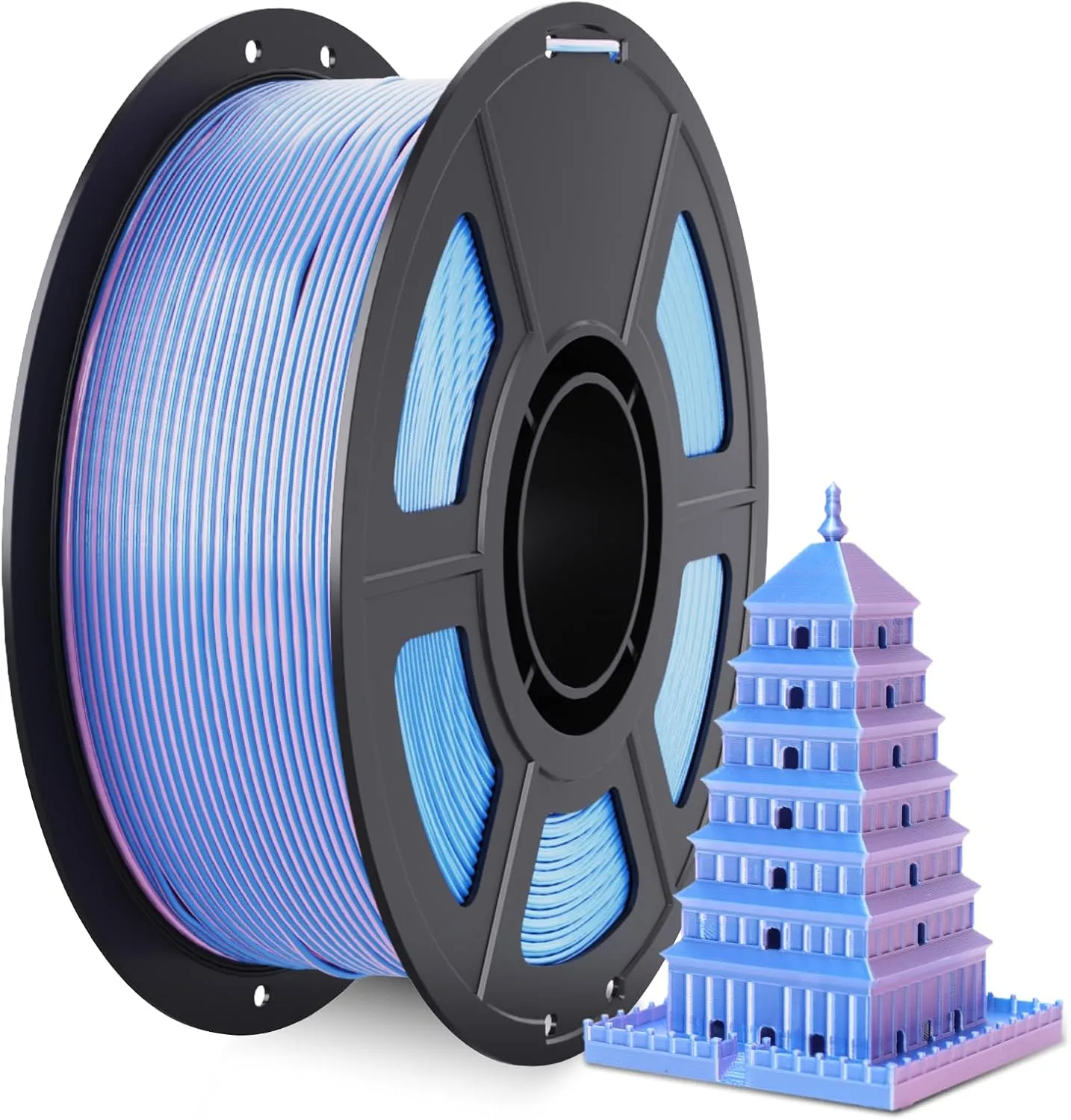 Silk PLA 3D Printer Filament, Silky Dual Color PLA 1.75mm, Shiny Double Color Silk Texture, Dimensional Accuracy  /-0.02mm, Silk-Like PLA  Easy to Use for Most FDM 3D Printers, 1kg Pink Blue