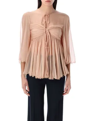 Silk Pleated Top With Gold-Toned Ties