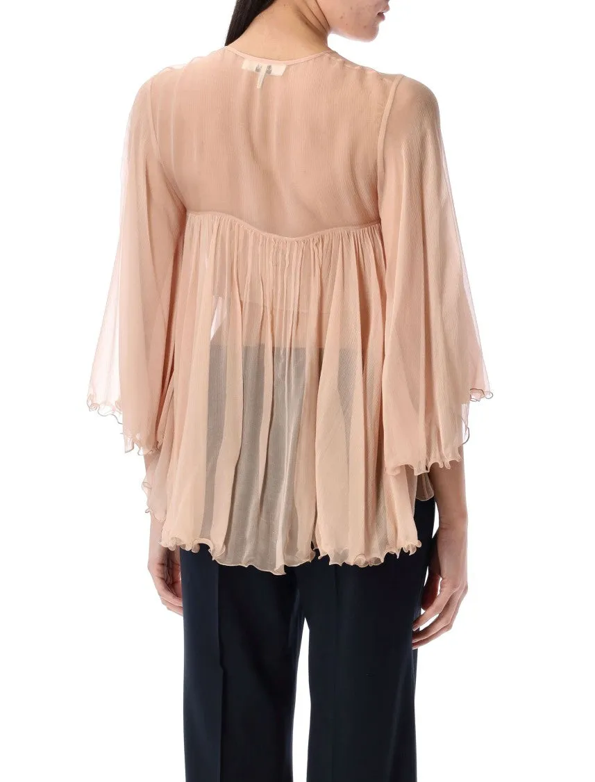 Silk Pleated Top With Gold-Toned Ties