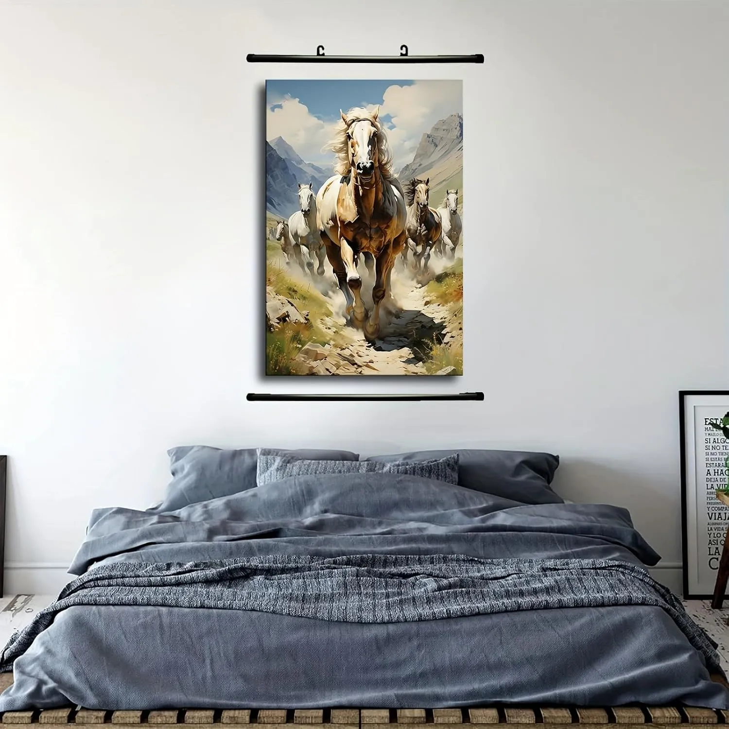 Silk Road Qilian Mountains Grassland Running Horses Canvas Art Poster Wall Art Print Modern Unique Family Bedroom Living Room Decor (20x30inch Unframed)