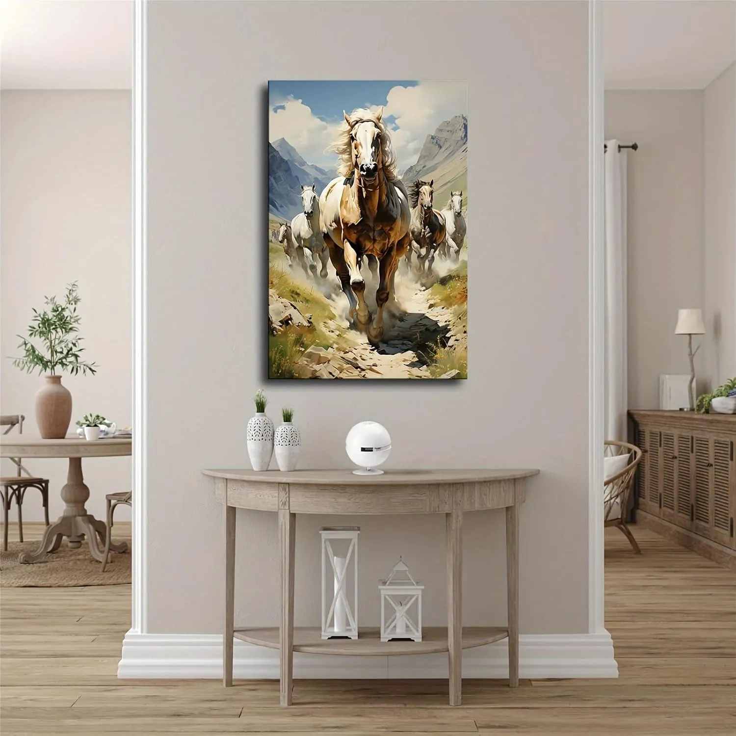 Silk Road Qilian Mountains Grassland Running Horses Canvas Art Poster Wall Art Print Modern Unique Family Bedroom Living Room Decor (20x30inch Unframed)