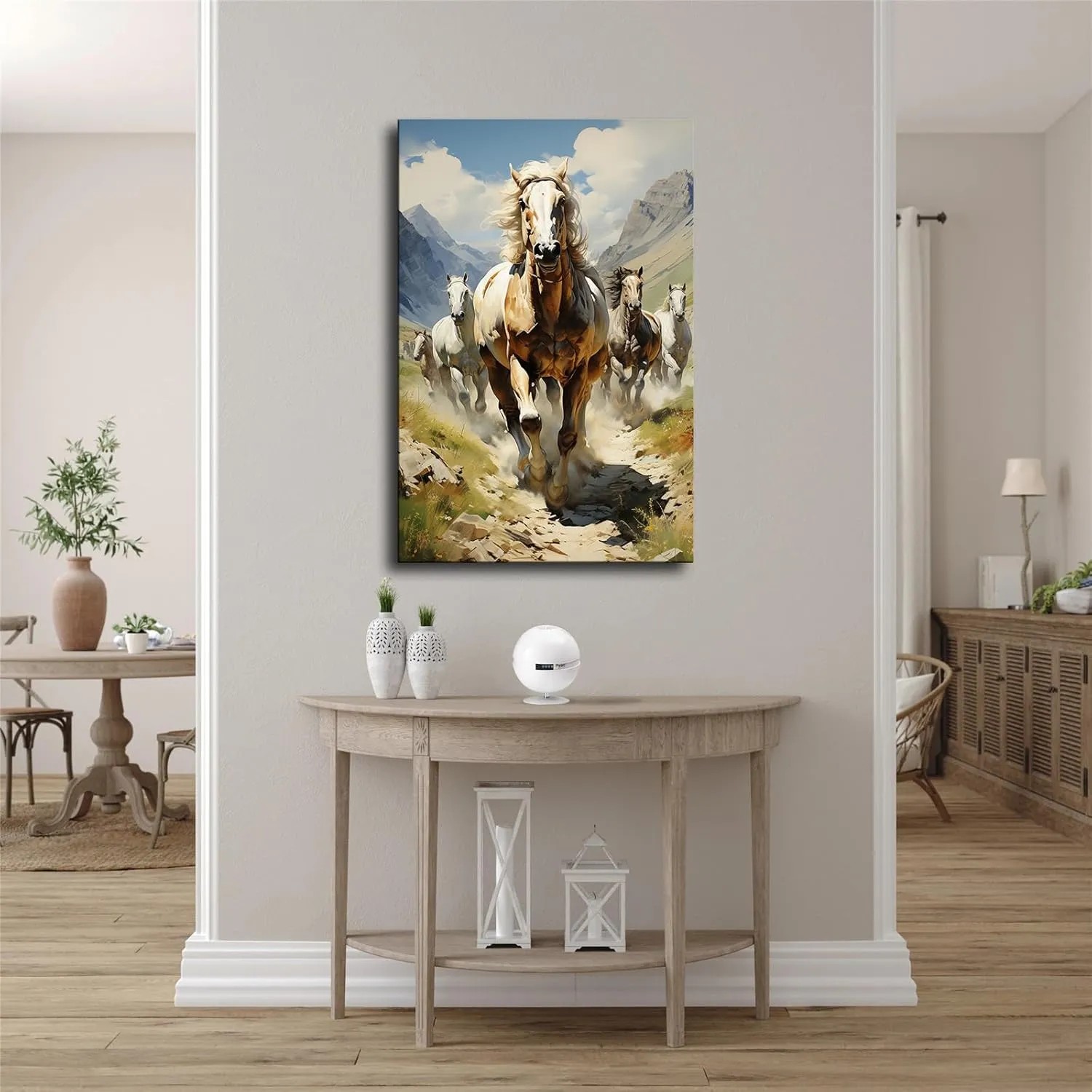 Silk Road Qilian Mountains Grassland Running Horses Poster Canvas Wall Art Home Wall Decor Bedroom Aesthetic Art Prints Posters Decorations Gift (Framed,24x36inch)