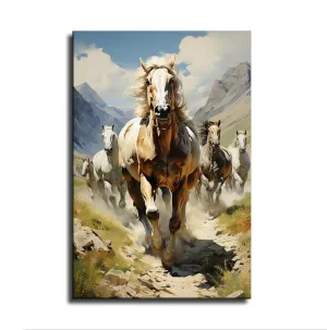 Silk Road Qilian Mountains Grassland Running Horses Poster Canvas Wall Art Home Wall Decor Bedroom Aesthetic Art Prints Posters Decorations Gift (Framed,24x36inch)
