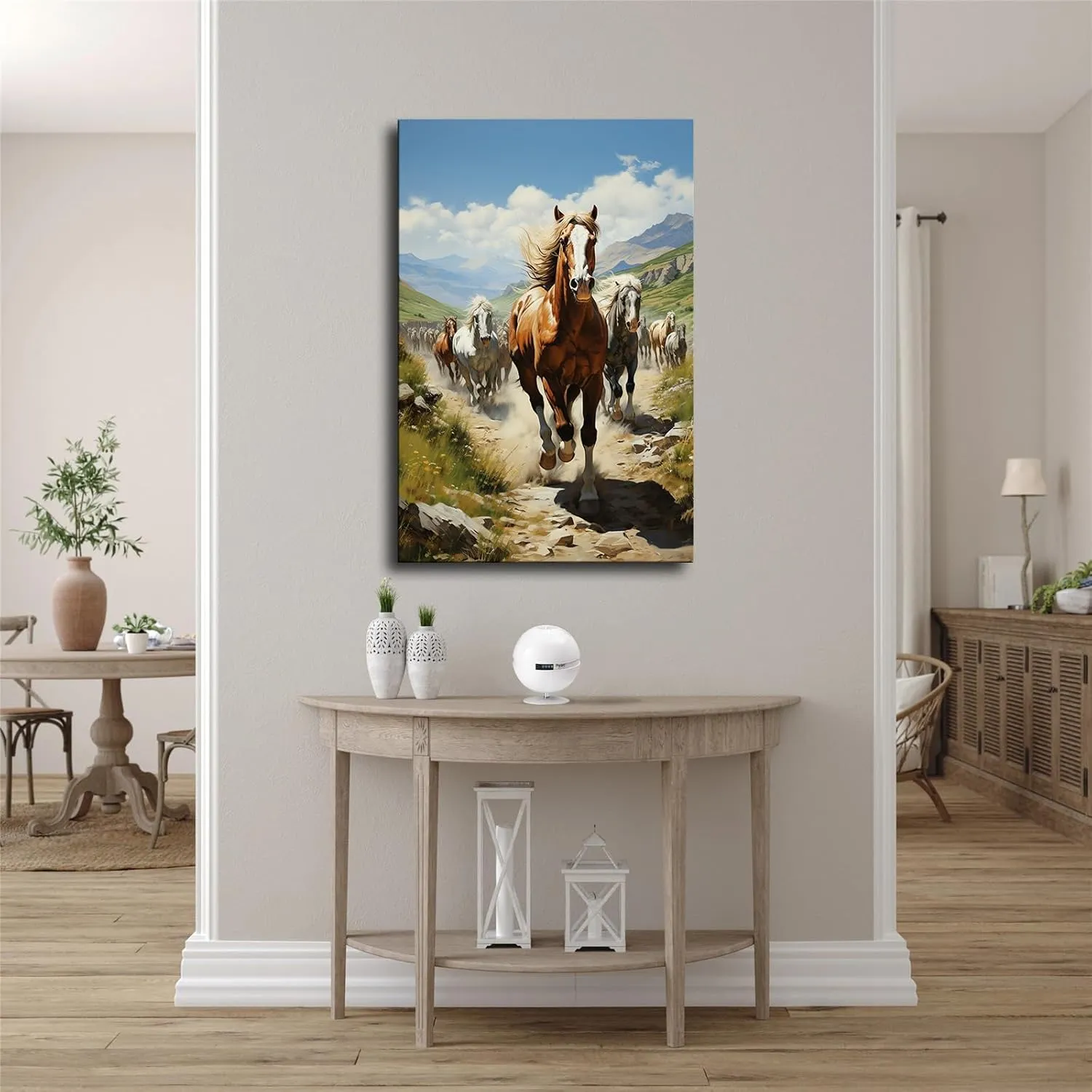 Silk Road Qilian Mountains Grassland Running Horses Poster Canvas Wall Art Home Wall Decor Bedroom Aesthetic Art Prints Posters Decorations Gift (Framed,24x36inch)