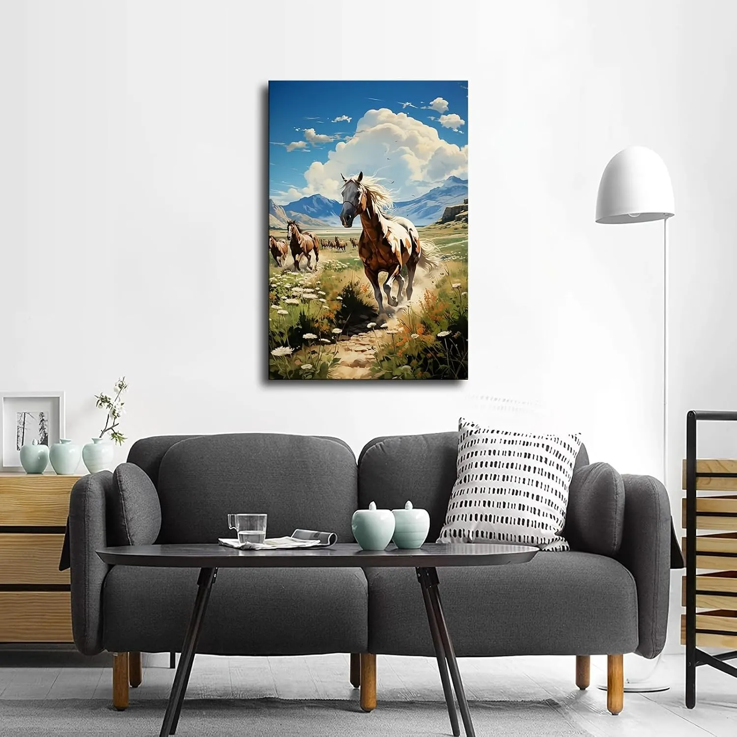 Silk Road Qilian Mountains Grassland Running Horses2 Canvas Art Poster Wall Art Print Modern Unique Family Bedroom Living Room Decor (12x18inch Unframed)