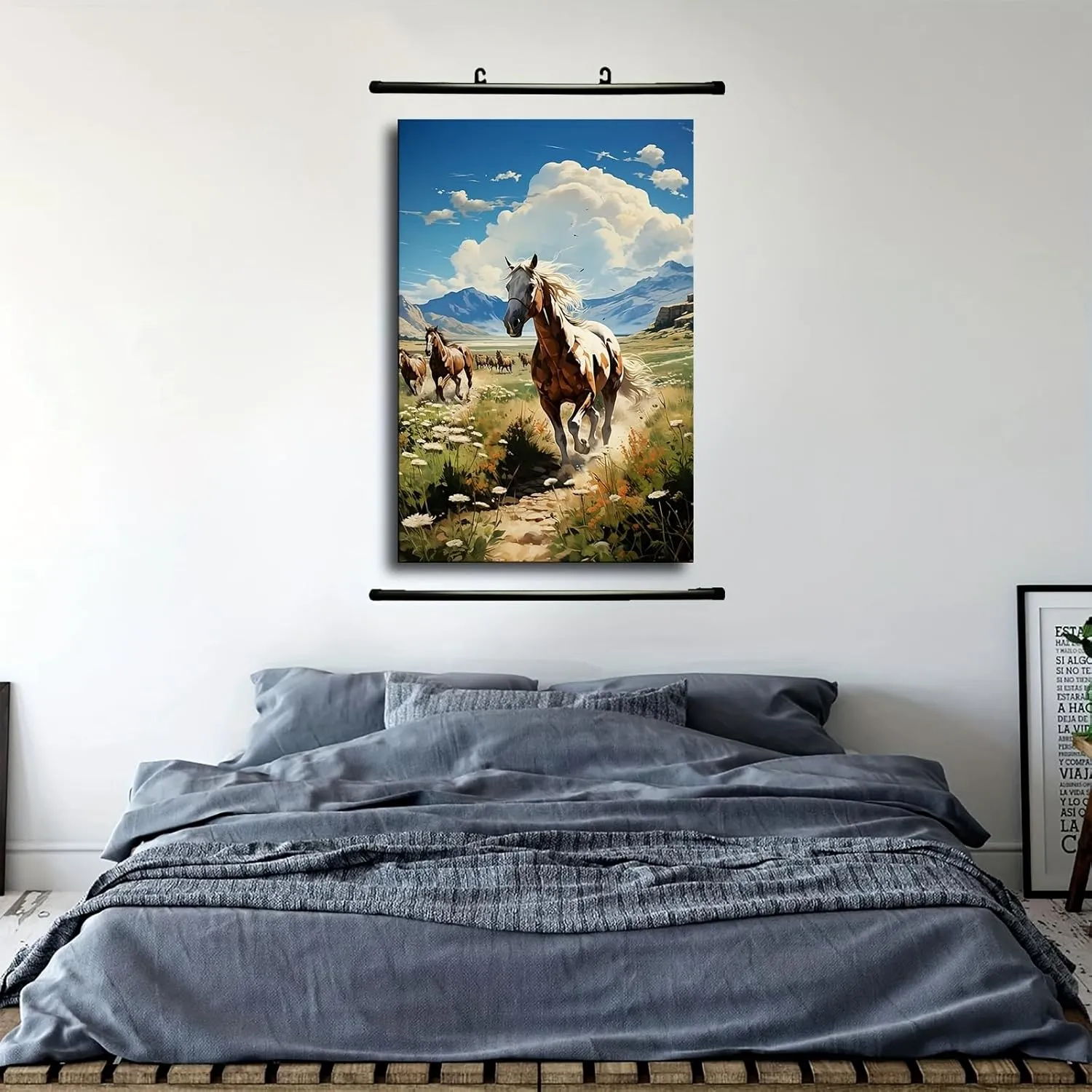 Silk Road Qilian Mountains Grassland Running Horses2 Canvas Art Poster Wall Art Print Modern Unique Family Bedroom Living Room Decor (12x18inch Unframed)
