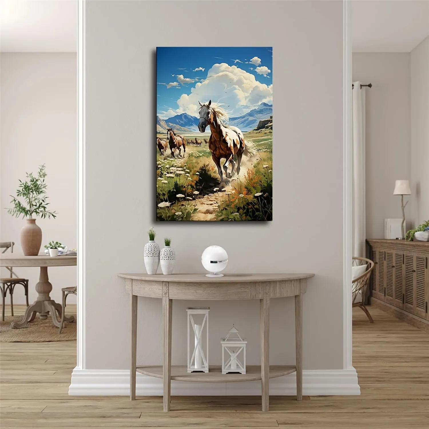 Silk Road Qilian Mountains Grassland Running Horses2 Canvas Art Poster Wall Art Print Modern Unique Family Bedroom Living Room Decor (12x18inch Unframed)