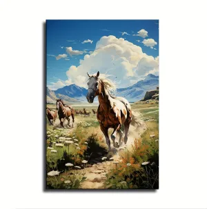 Silk Road Qilian Mountains Grassland Running Horses2 Canvas Art Poster Wall Art Print Modern Unique Family Bedroom Living Room Decor (12x18inch Unframed)