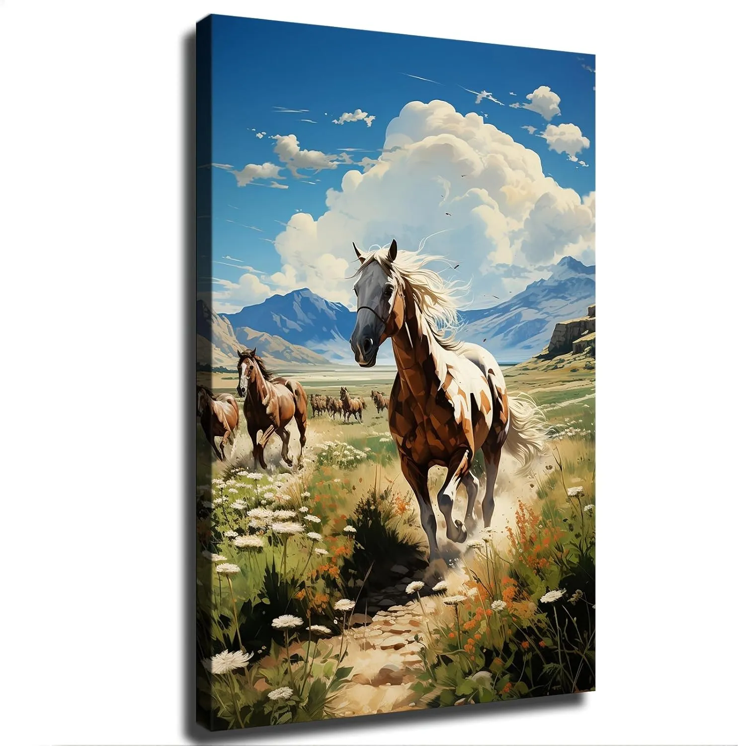 Silk Road Qilian Mountains Grassland Running Horses2 Canvas Art Poster Wall Art Print Modern Unique Family Bedroom Living Room Decor (12x18inch Unframed)