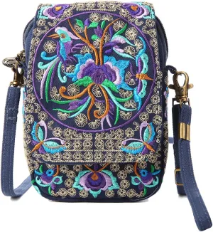 SILKAREA Embroidered Cute Mini Crossbody Bag for Women Small Handbags Wristlet Wallet Bag Cell-phone Pouch Coin Purse