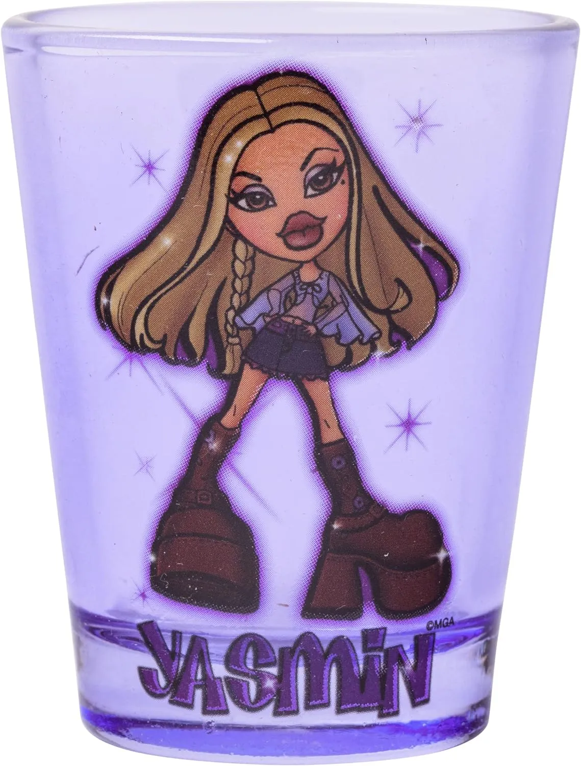 Silver Buffalo Bratz Sparkle Featuring Sasha, Cloe, Jasmin, and Jade 4 Pack Mini Glasses, 1.5 Ounces