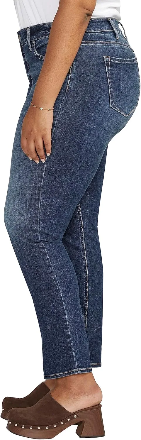 Silver Jeans Co. Women's Plus Size Elyse Mid Rise Comfort Fit Straight Leg Jeans