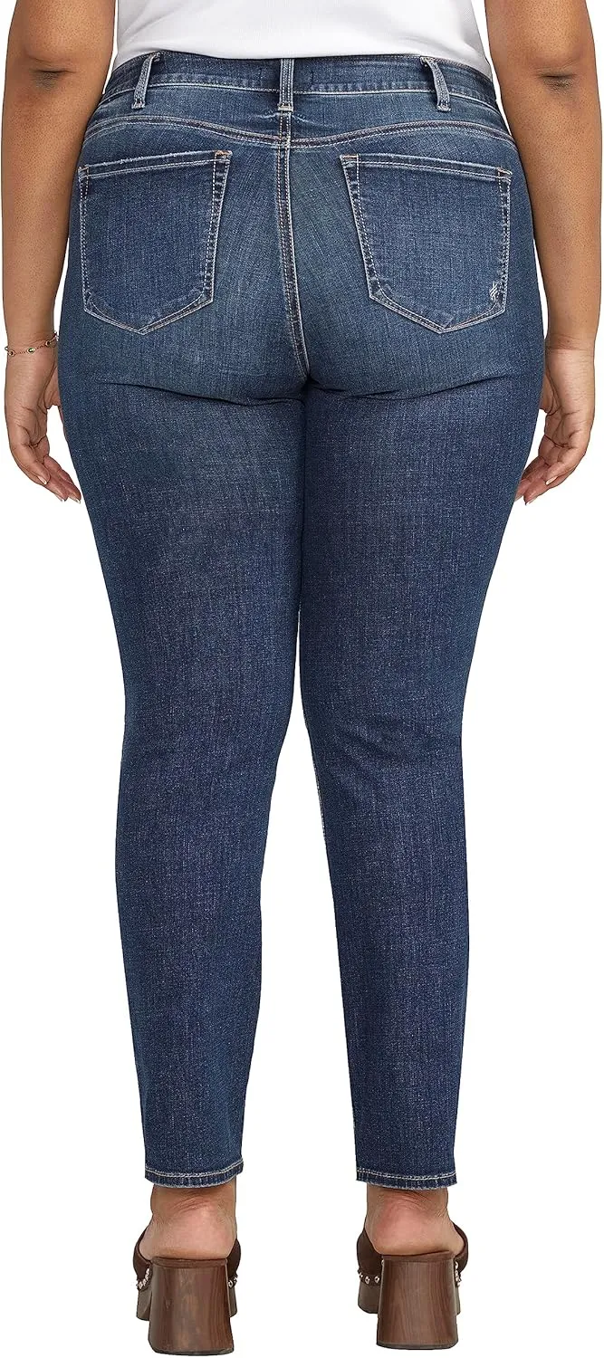 Silver Jeans Co. Women's Plus Size Elyse Mid Rise Comfort Fit Straight Leg Jeans