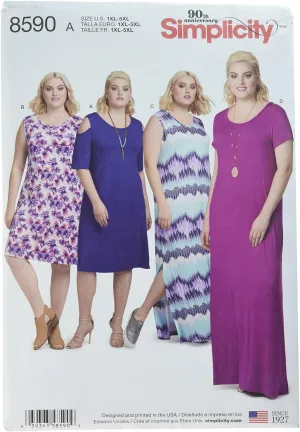 Simplicity US8590AS Women's Knee and Floor Length Knit Dress Sewing Patterns, Plus Sizes 22W-40W