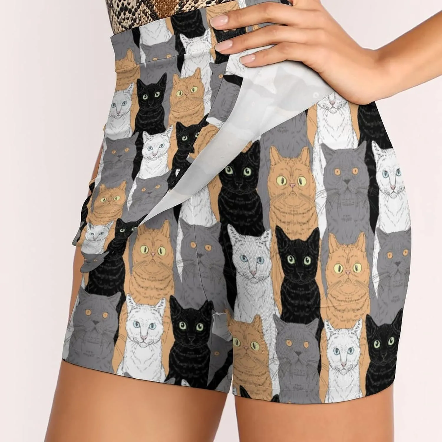 Sitting Cats Women's Skort High Waisted A-line Short Skirt Double Layer Sport Golf Skirts Workwear