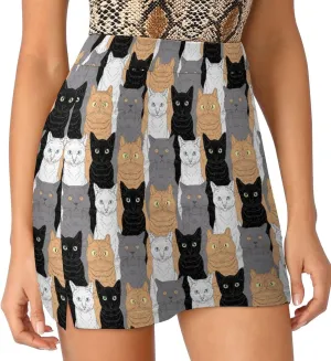 Sitting Cats Women's Skort High Waisted A-line Short Skirt Double Layer Sport Golf Skirts Workwear