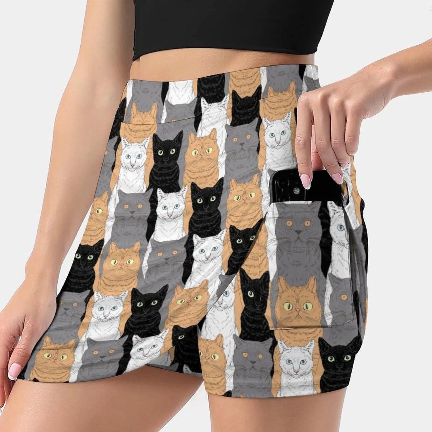 Sitting Cats Women's Skort High Waisted A-line Short Skirt Double Layer Sport Golf Skirts Workwear