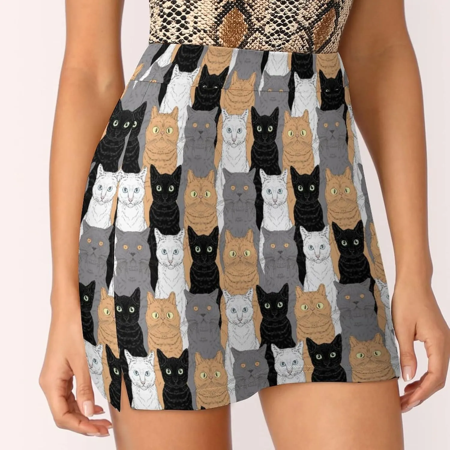 Sitting Cats Women's Skort High Waisted A-line Short Skirt Double Layer Sport Golf Skirts Workwear