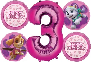 Skye and Everest 3rd Birthday Party Supplies Girl Paw Pups on Patrol Balloon Bouquet Decorations 5ct