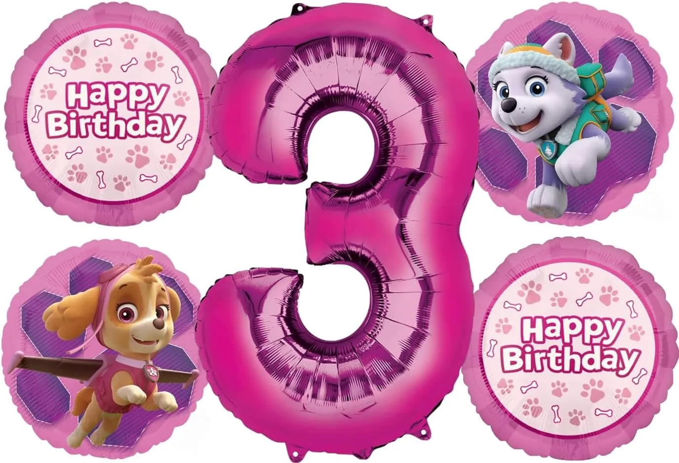 Skye and Everest 3rd Birthday Party Supplies Girl Paw Pups on Patrol Balloon Bouquet Decorations 5ct