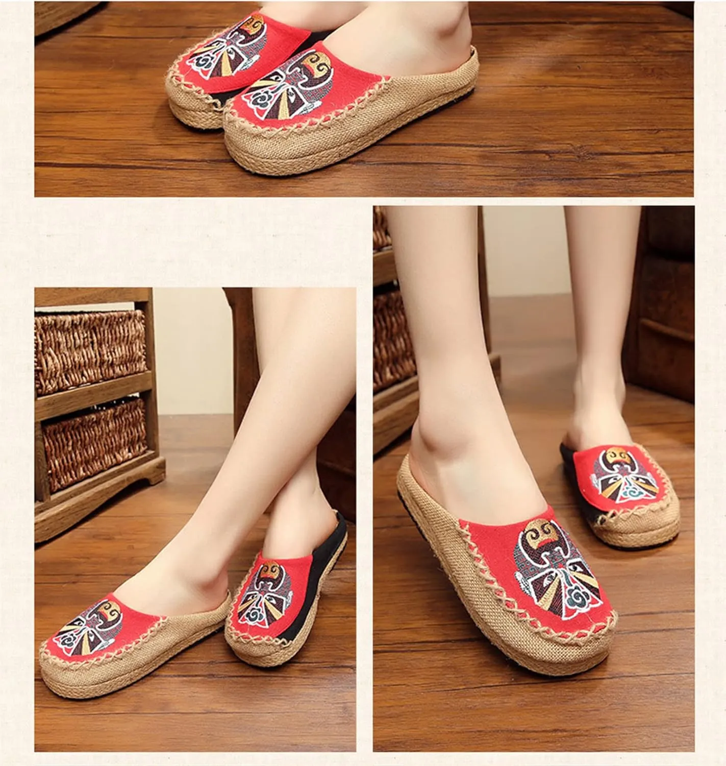 Slippers for Women Flats Breathable Canvas Espadrilles Loafers & slip-ons Embroidered Shoes Casual House Slippers