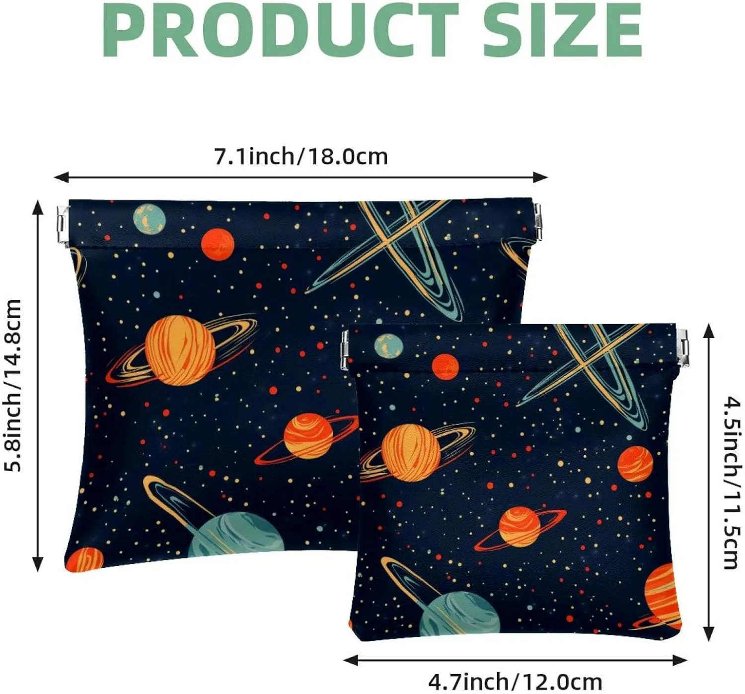 Small Pocket Cosmetic Bag, Squeeze Top Travel Makeup Bag for Purse, No Zipper Self-Closing Mini Makeup Pouch for Women Girls, Cartoon Cosmos Planets Comets Night Sky Galaxy Pattern