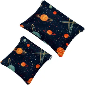 Small Pocket Cosmetic Bag, Squeeze Top Travel Makeup Bag for Purse, No Zipper Self-Closing Mini Makeup Pouch for Women Girls, Cartoon Cosmos Planets Comets Night Sky Galaxy Pattern