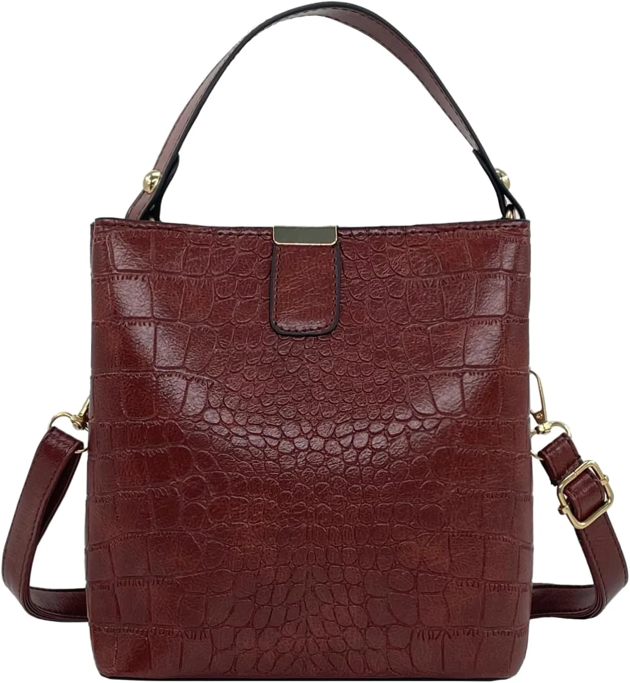 Small Square Crocodile Pattern Purses with Crossbody Strap Bucket Bags for Women with Top Handle