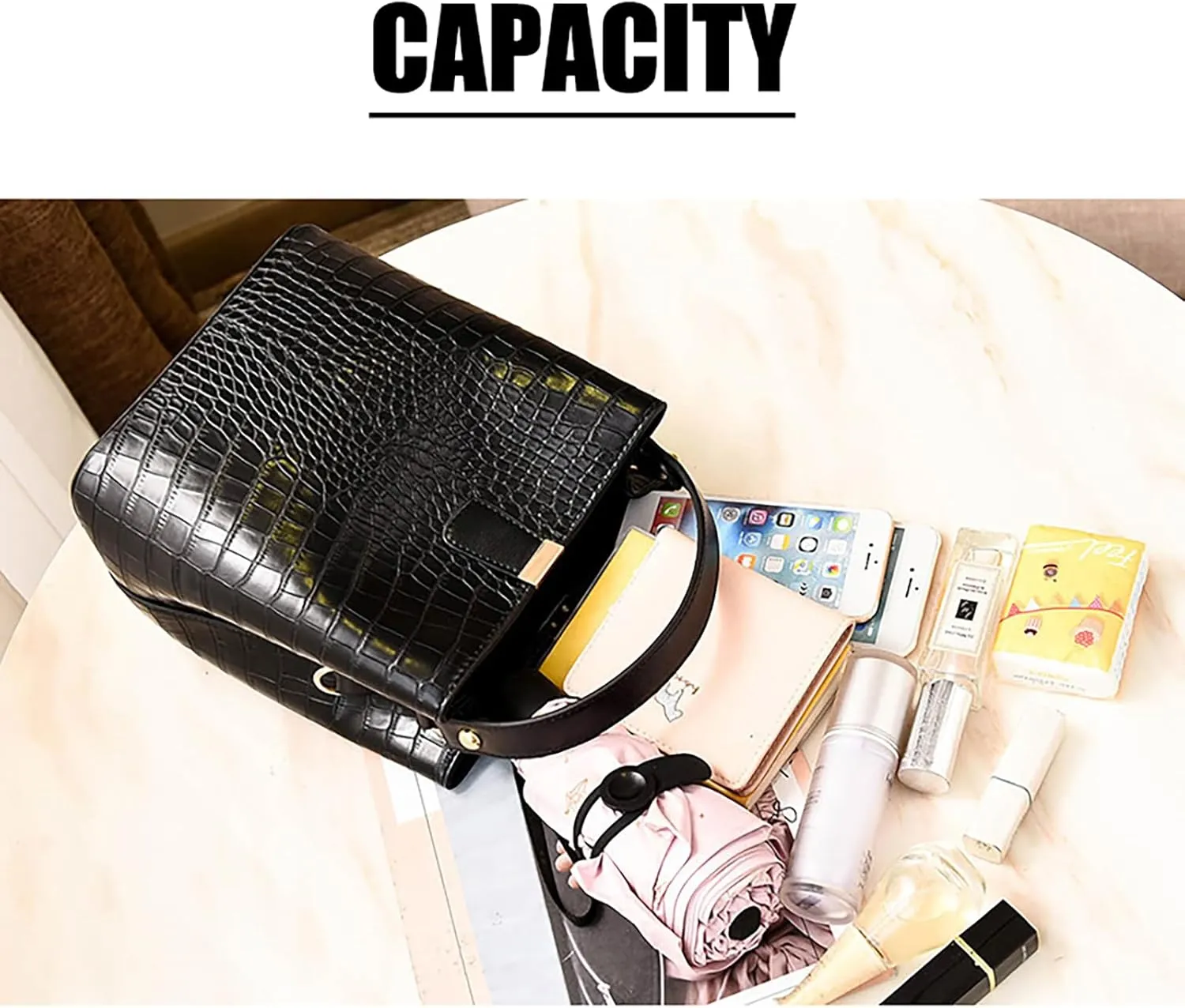 Small Square Crocodile Pattern Purses with Crossbody Strap Bucket Bags for Women with Top Handle