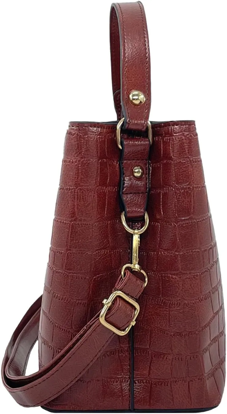 Small Square Crocodile Pattern Purses with Crossbody Strap Bucket Bags for Women with Top Handle