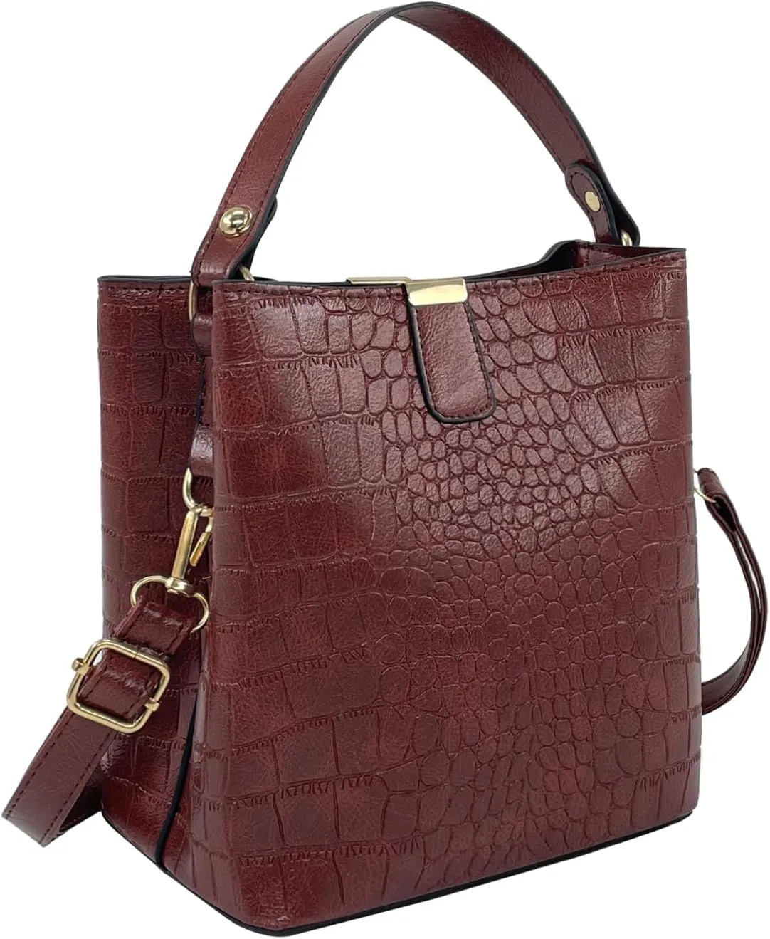 Small Square Crocodile Pattern Purses with Crossbody Strap Bucket Bags for Women with Top Handle