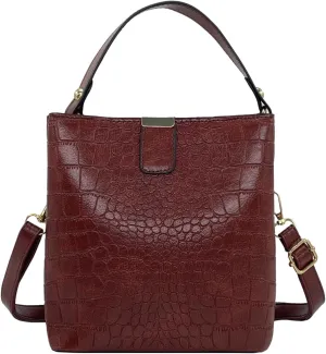 Small Square Crocodile Pattern Purses with Crossbody Strap Bucket Bags for Women with Top Handle