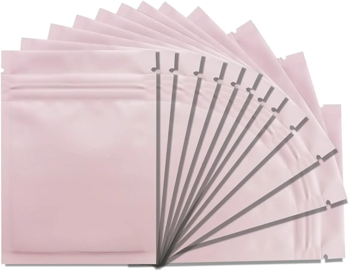 Smell Proof Bags 100 Pack 3 x 4 Inch Resealable Mylar Bags Foil Pouch Flat Bag with Clear Window Pink