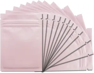 Smell Proof Bags 100 Pack 3 x 4 Inch Resealable Mylar Bags Foil Pouch Flat Bag with Clear Window Pink
