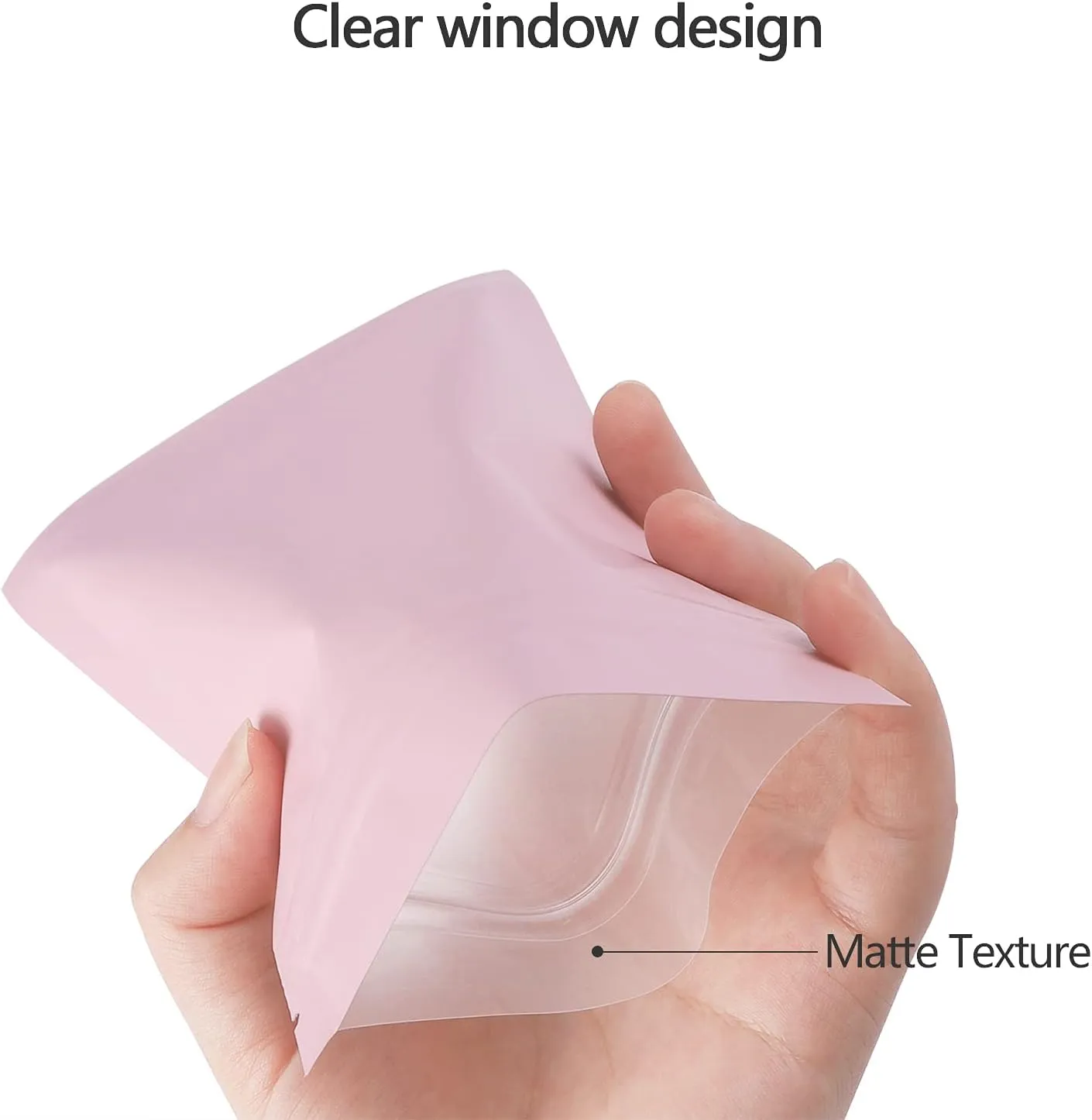 Smell Proof Bags 100 Pack 3 x 4 Inch Resealable Mylar Bags Foil Pouch Flat Bag with Clear Window Pink